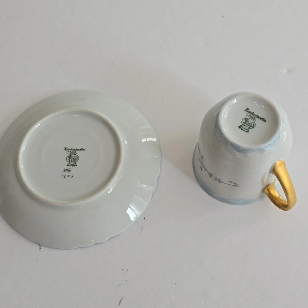 Vintage Set Of 2 Demitasse Cup Saucer Bavaria Hutschenreuther China "Blue Rock" - Picture 3 of 11